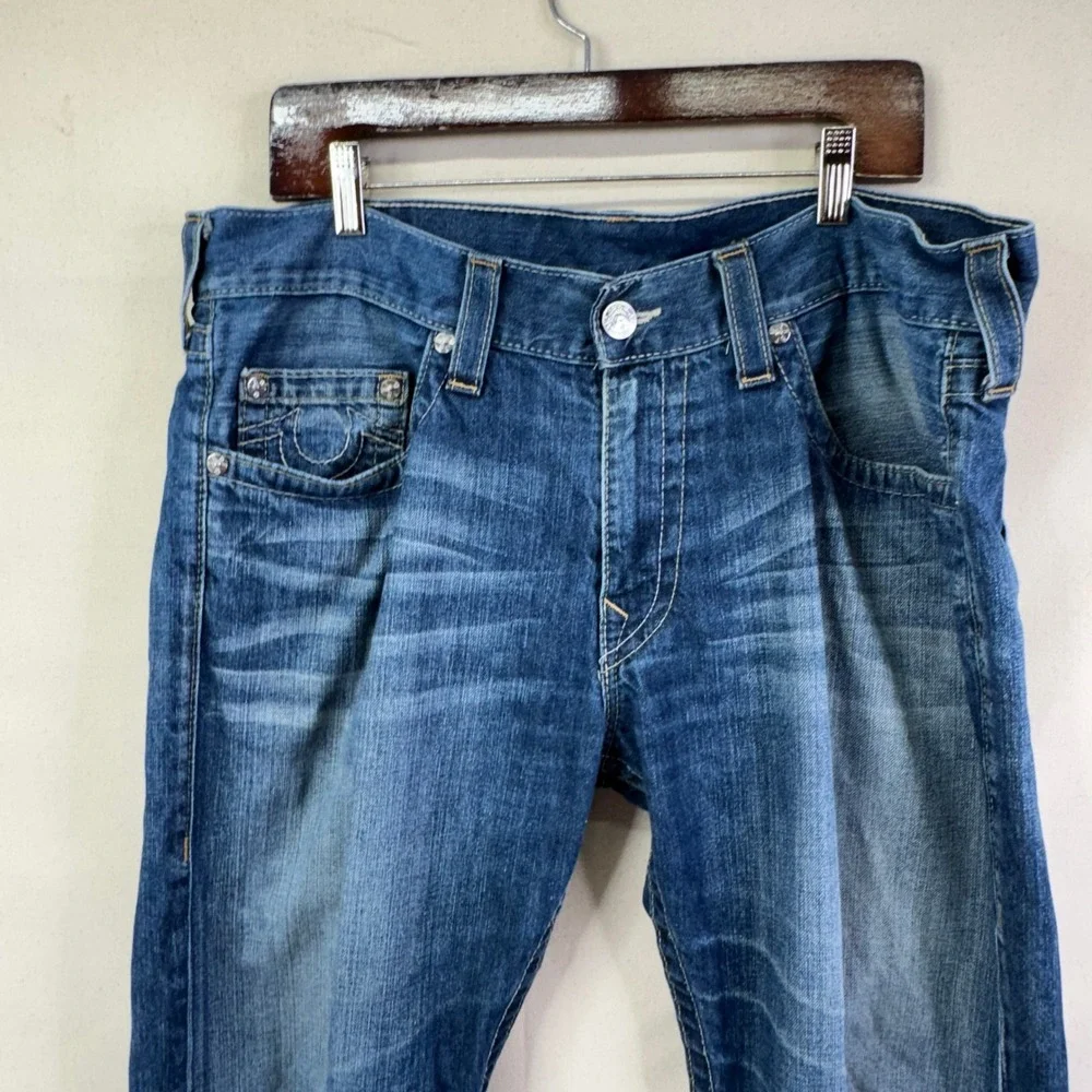 True Religion Straight Leg Jeans 38X29 Blue Denim Y2K Streetwear McBling